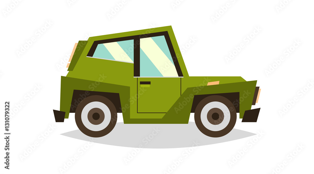 Green toy car. Vehicles for traveling. Vector illustration Green toy car. Vehicles for traveling. Vector illustration