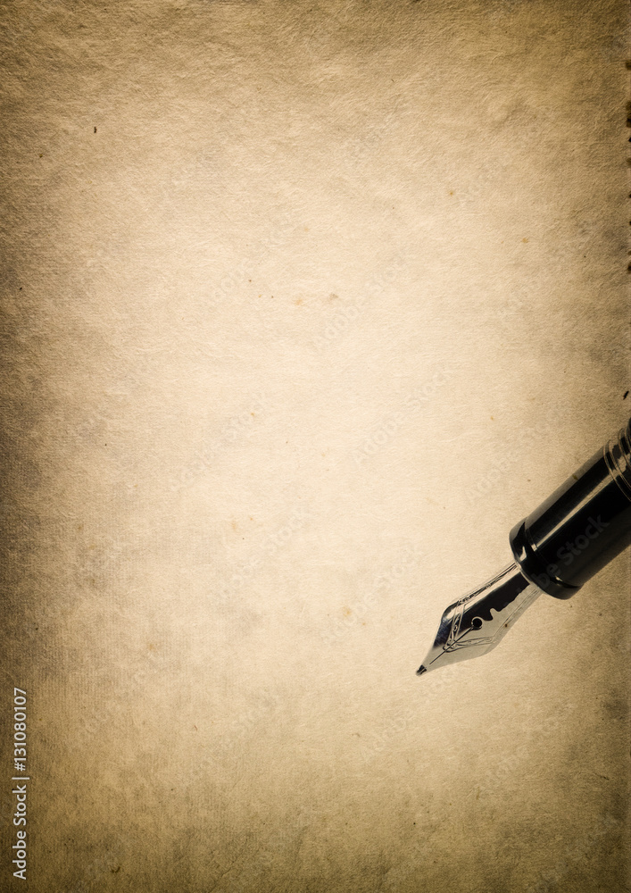 Old paper texture with luxury fountain pen Stock Photo