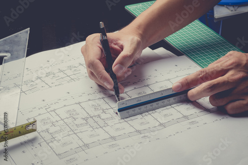 Fotografie engineering diagram blueprint paper drafting project