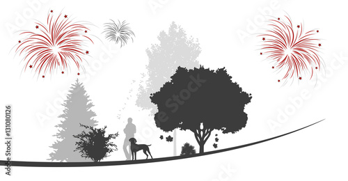 Silvester | Feuerwerk | Mann geht mit seinem Hund Gassi