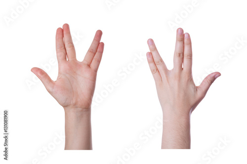 Obraz na plátně Hand gesture for the Vulcan salute or greeting, and also the Bikat Cohanim or Ko