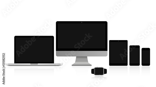 Set realistic Monitors laptop tablet phone and watch with shadow