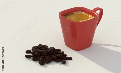 a drink made from the roasted and ground beanlike seeds of a tropical shrub, served hot or iced. 3d rendering photo