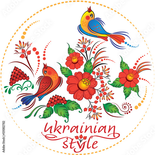 birds on branches ukranian style vector ilustration photo