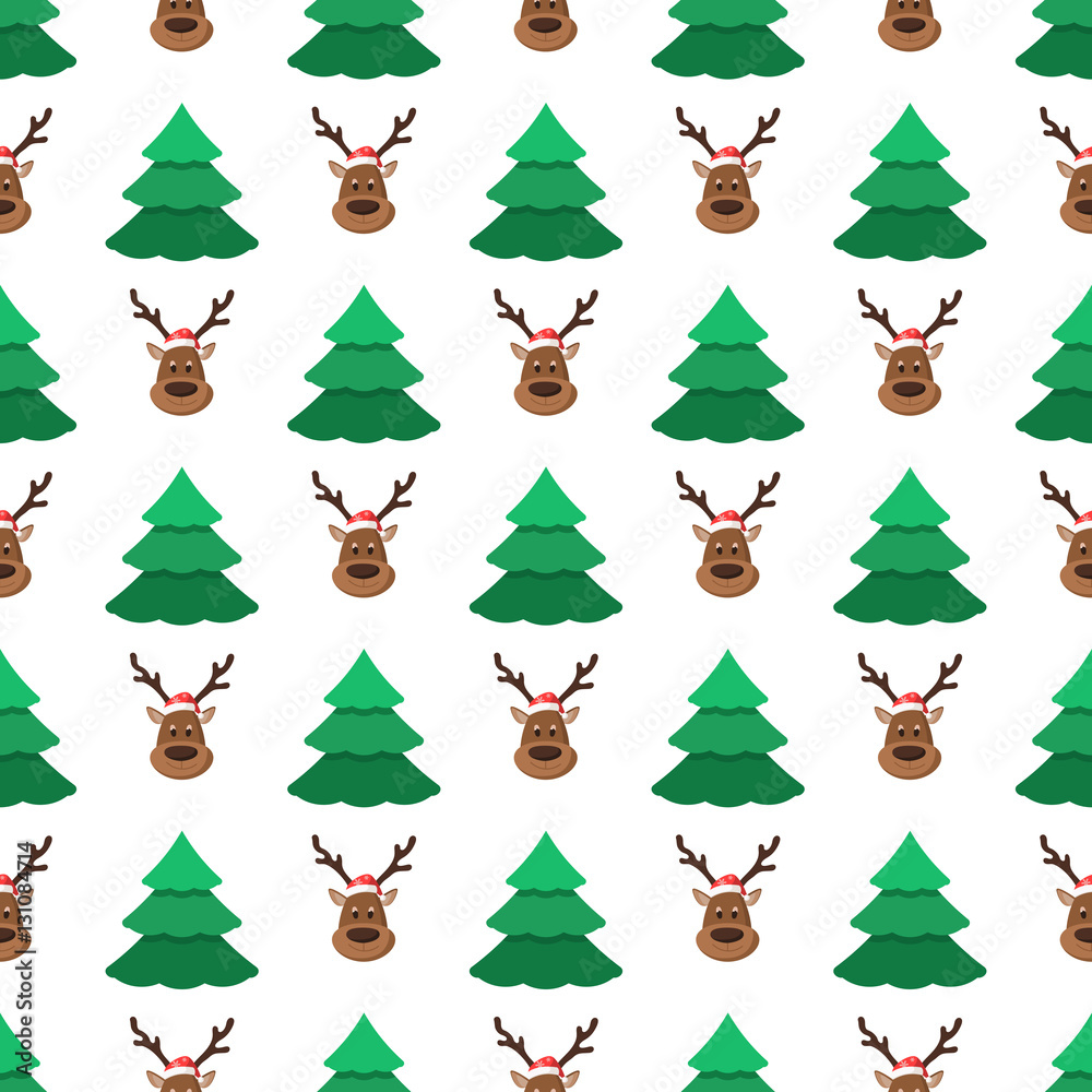 Fototapeta premium Christmas trees and deer pattern
