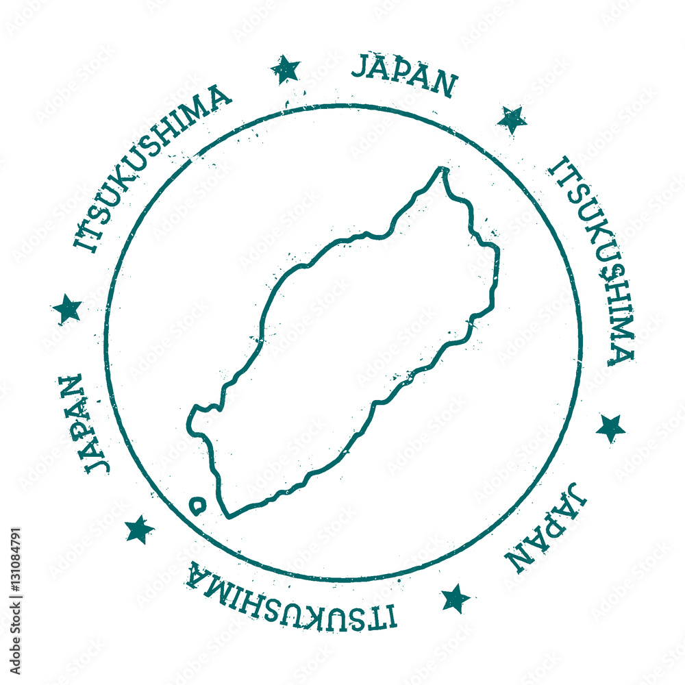 Itsukushima vector map. Distressed travel stamp with text wrapped