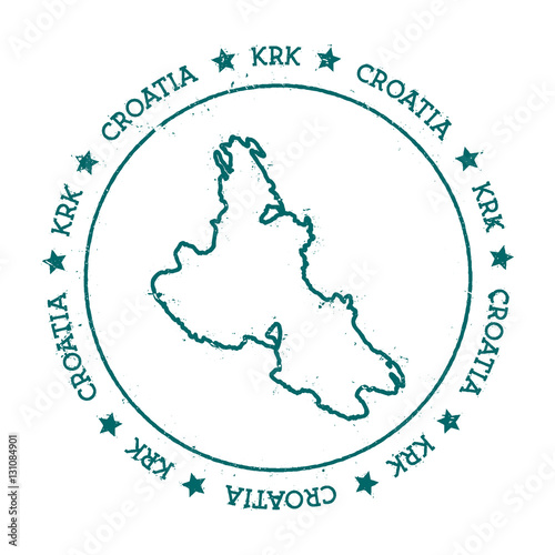 Krk vector map. Distressed travel stamp with text wrapped around a circle and stars. Island sticker vector illustration.