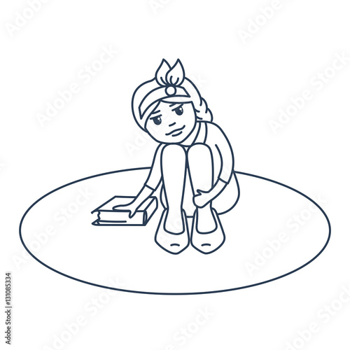  contour girl with a book, the child sitting on the floor