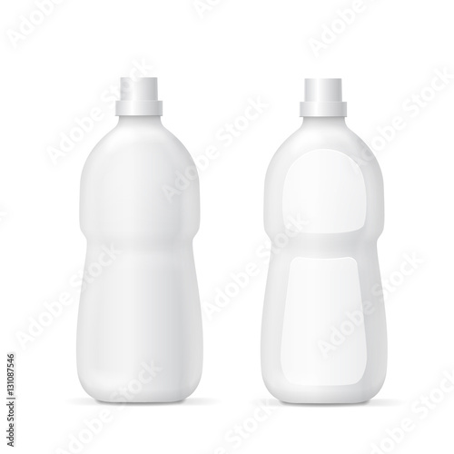 White plastic bottle for liquid laundry detergent or cleaning agent Packaging collection template.