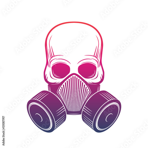 skull with respirator, gas mask over white, vector illustration