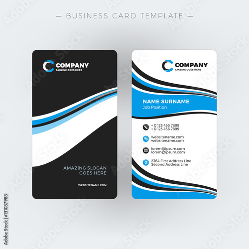 Vertical double-sided business card template. Vector illustration. Stationery design