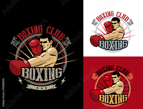 Boxing Club Logo Set. Boxing Emblem, Label, Badge, TShirt Design. Boxing Club TShirt. Fight Brutal Theme. Boxing Club Training. Boxing Club For Man. Boxing Club Fights.