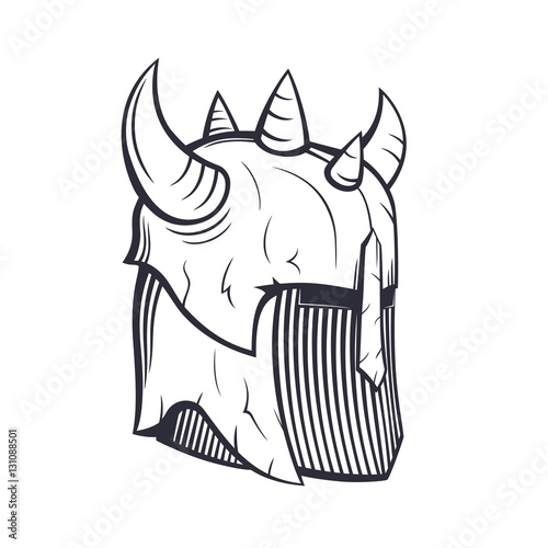 warrior helmet with horns isolated on white, vector illustration