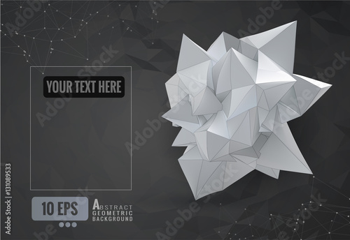 Abstract geometric paper shape on dark polygonal BG