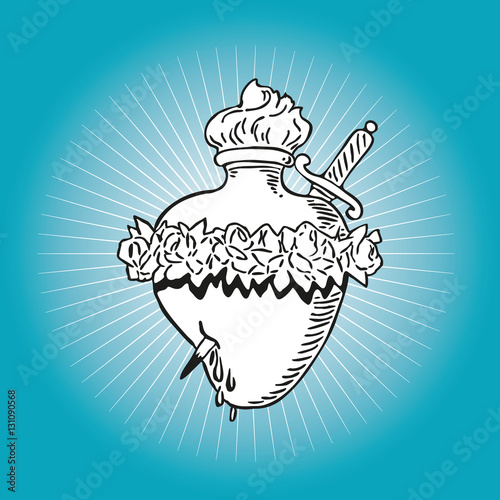 Immaculate Heart of Blessed Virgin Mary tattoo illustration design

