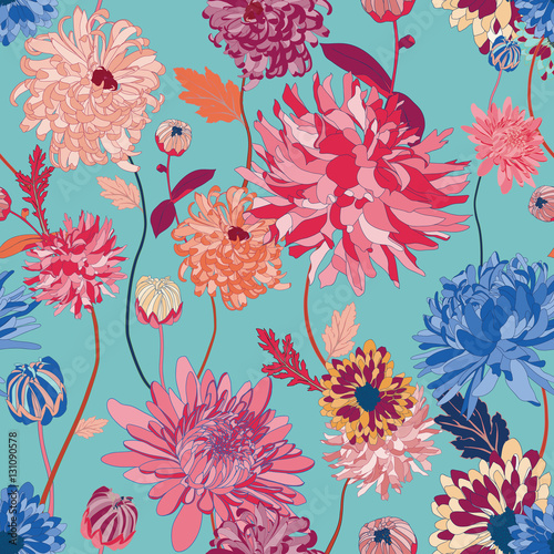 asian flower illustration seamless pattern