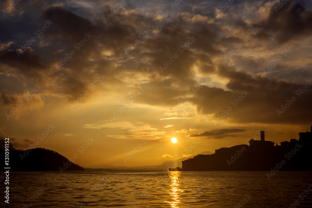 Gorgeous sunset on Lake Iseo in Italy