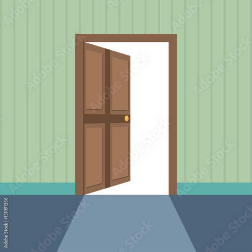 Flat style illustration of open door