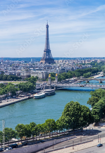 Paris - July 10: View of Tour Eiffel (Eiffel Tower) with the Sei