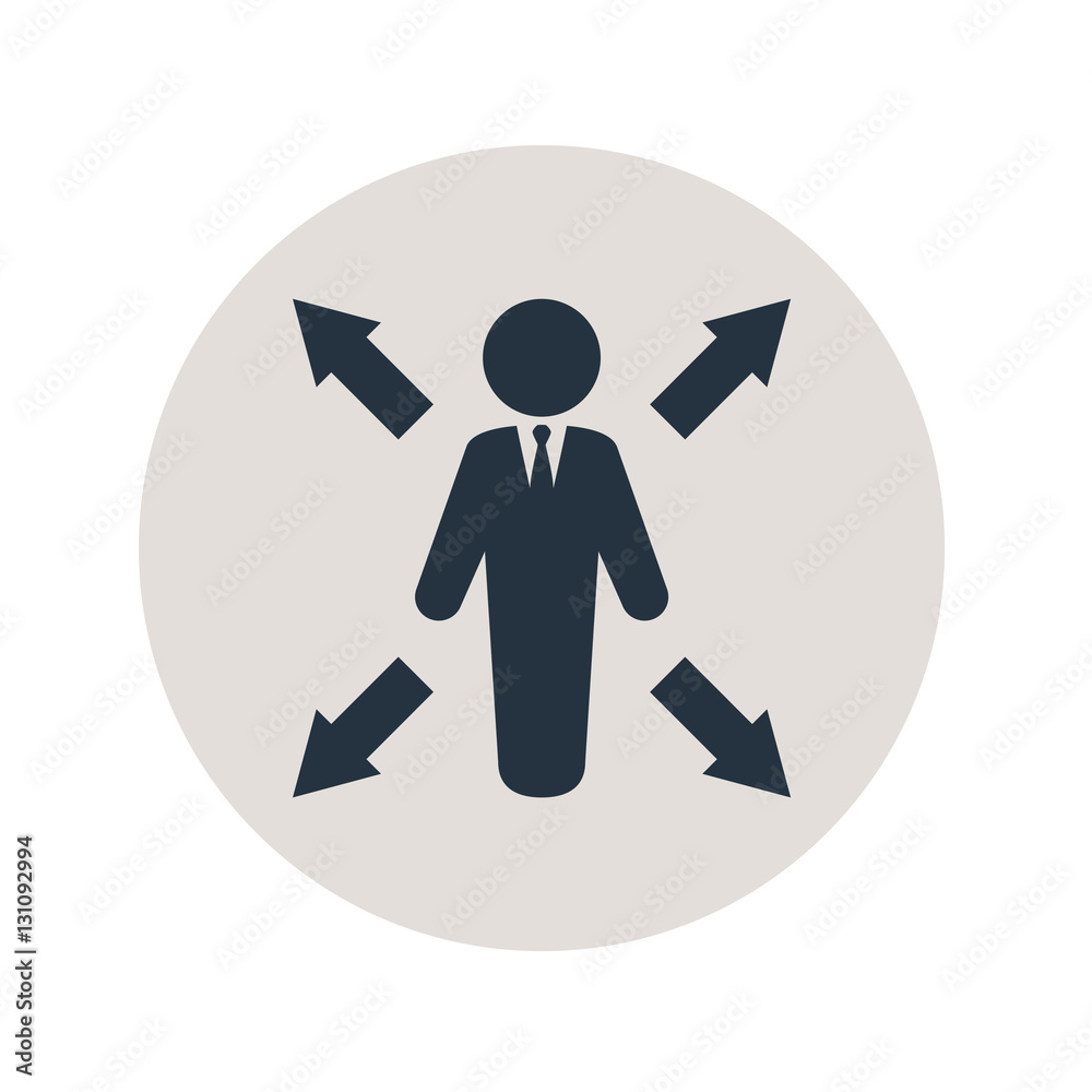 Icono plano hombre con flechas en circulo gris