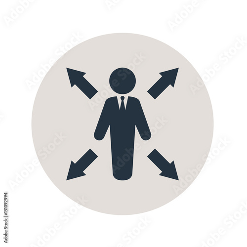 Icono plano hombre con flechas en circulo gris