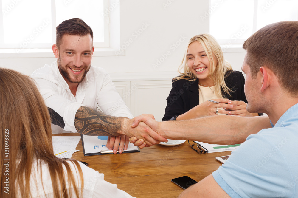 Fototapeta premium Business handshake at office meeting, contract conclusion