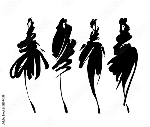 Fashion models sketch hand drawn , stylized silhouettes isolated . Vector fashion illustration set. Fashion logo.