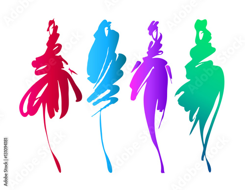 Fashion models sketch hand drawn , stylized silhouettes isolated . Vector fashion illustration set. Fashion logo.