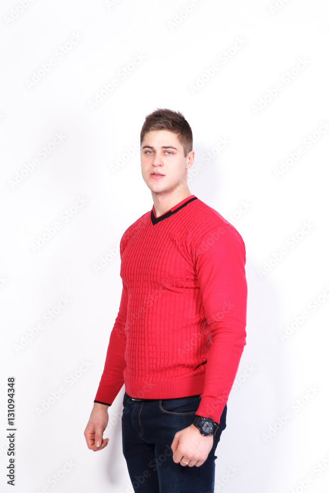 Fototapeta premium portrait of a happy casual man standing isolated on a white background