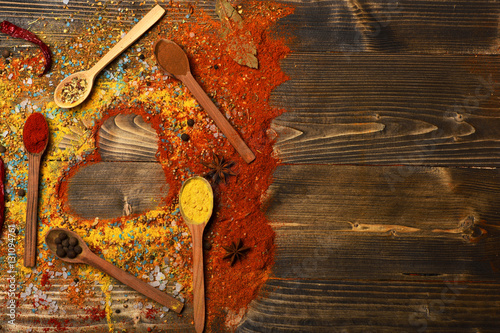 Fototapeta Naklejka Na Ścianę i Meble -  spicy fragrant spices in spoons
