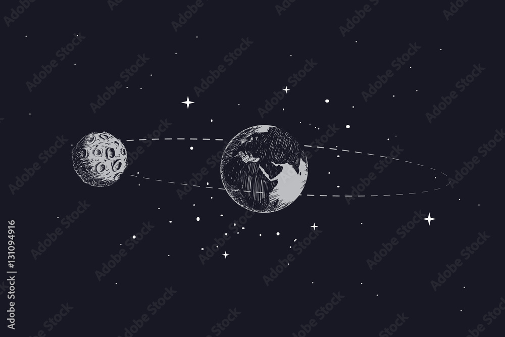 Fototapeta premium moon orbits the planet earth in its orbit