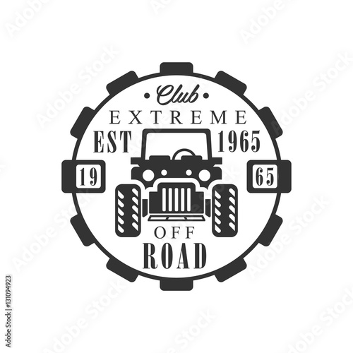 Round Frame Off-Road Extreme Club And Rental Black And White Promo Label Design Template