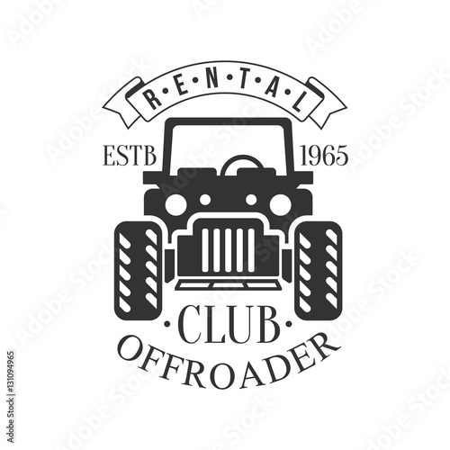Offroader Off-Road Extreme Club And Rental Black And White Promo Label Design Template