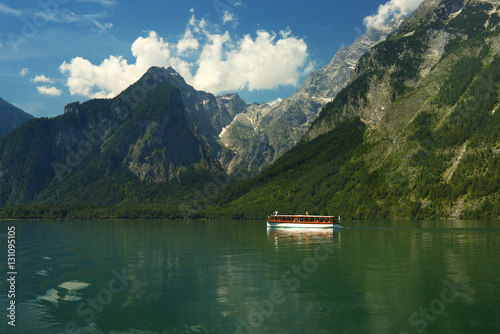 View of the sheep on the lake of Königsee, Berchtesgaden National Park, Germany