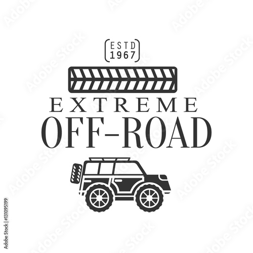 Off-Road Extreme Club And Rental Black And White Promo Label With Tire Print Design Template