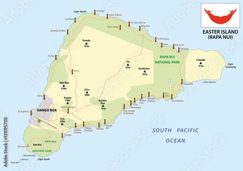 easter island map with flag