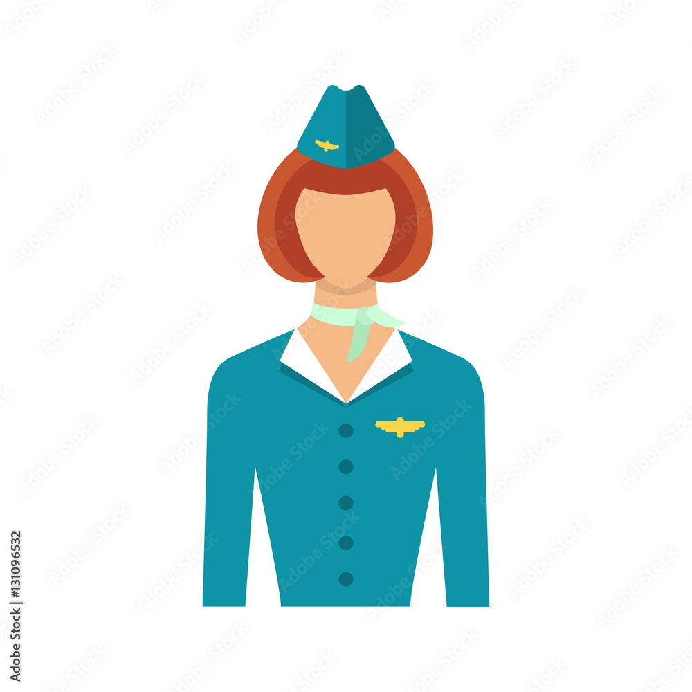 Stewardess isolated on white  background. Vector illustration of