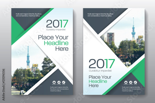 Green Color Scheme with City Background Business Book Cover Design Template in A4. Easy to adapt to Brochure, Annual Report, Magazine, Poster, Corporate Presentation, Portfolio, Flyer, Banner, Website