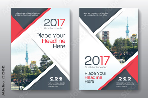 Red Color Scheme with City Background Business Book Cover Design Template in A4. Easy to adapt to Brochure, Annual Report, Magazine, Poster, Corporate Presentation, Portfolio, Flyer, Banner, Website.