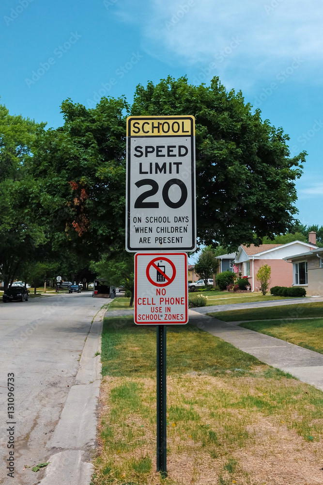 School 20 mph speed limit sign Stock Photo | Adobe Stock