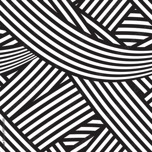 Seamless geometric background with black and white stripes