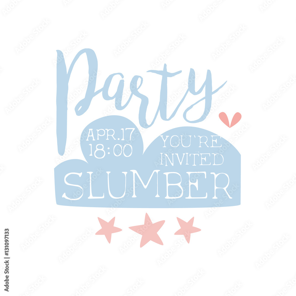 Obraz premium Girly Pajama Party Invitation Card Template With Stars Inviting Kids For The Slumber Pyjama Overnight Sleepover