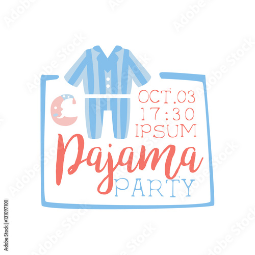 Girly Pajama Party Invitation Card Template With Square Frame Inviting Kids For The Slumber Pyjama Overnight Sleepover