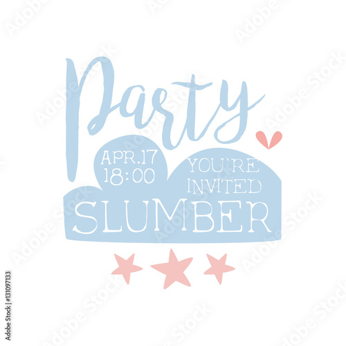 Girly Pajama Party Invitation Card Template With Stars Inviting Kids For The Slumber Pyjama Overnight Sleepover