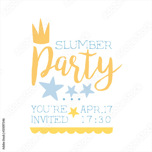 Girly Pajama Party Invitation Card Template With Crown Inviting Kids For The Slumber Pyjama Overnight Sleepover
