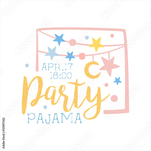 Girly Pajama Party Invitation Card Template With Garlands Inviting Kids For The Slumber Pyjama Overnight Sleepover