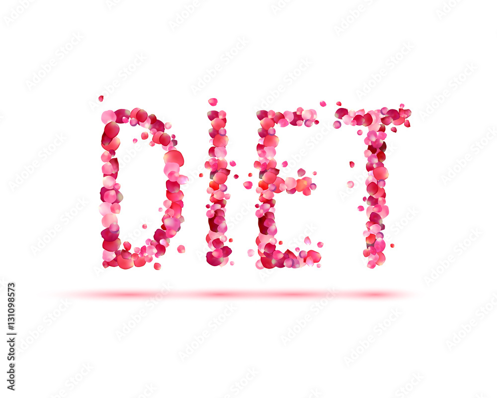 Diet. Vector pink rose petals word Diet. Vector pink rose petals word