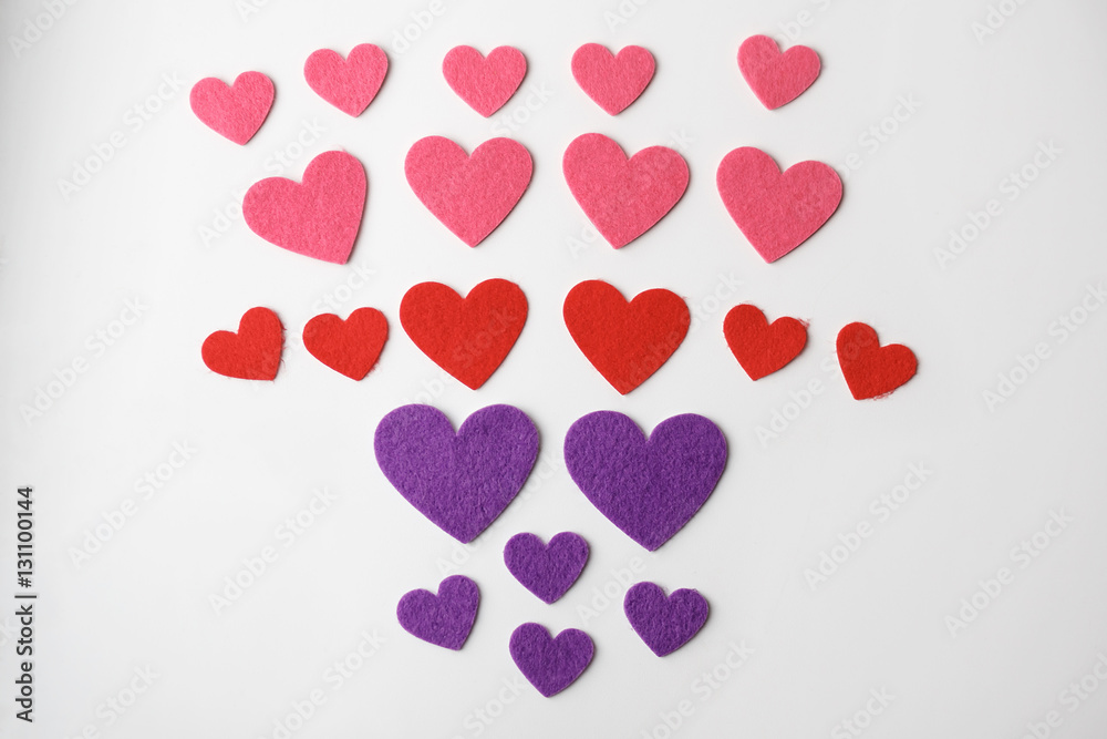 Velvet hearts on Valentine's Day card