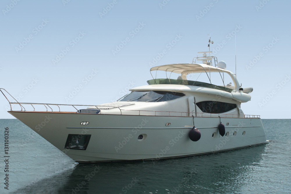 Luxury yacht with horizon line