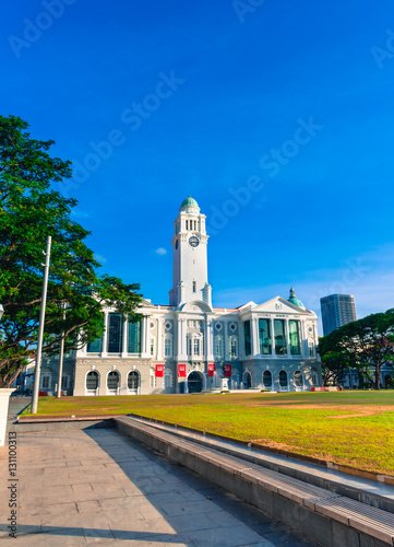 Victoria Theatre and Concert Hall in Singapore under blue sky